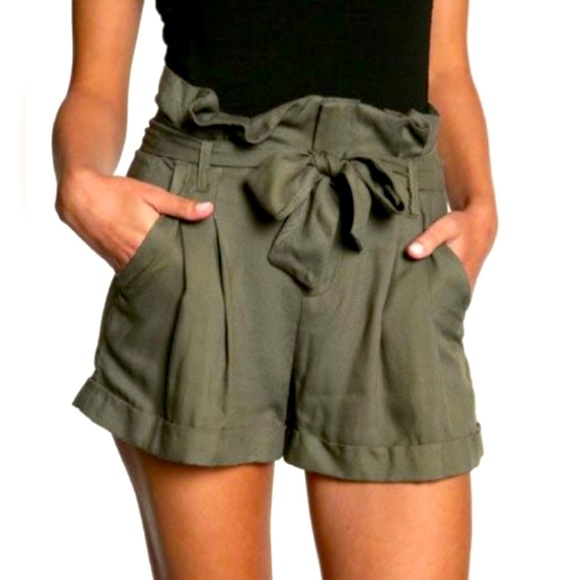 Pants - Urban Outfitters Sparkle and fade paper bag boy shorts khaki